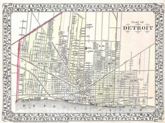 Historic Map : Mitchell Map of The City of Detroit, Michigan, 1872, Vintage Wall Art