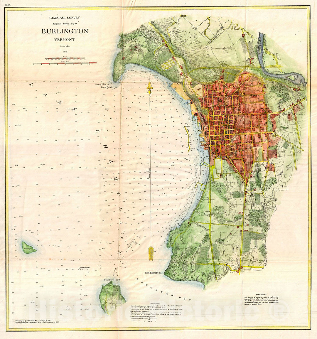 Historic Map : U.S. Coast Survey Map of Burlington, Vermont , 1872, Vintage Wall Art