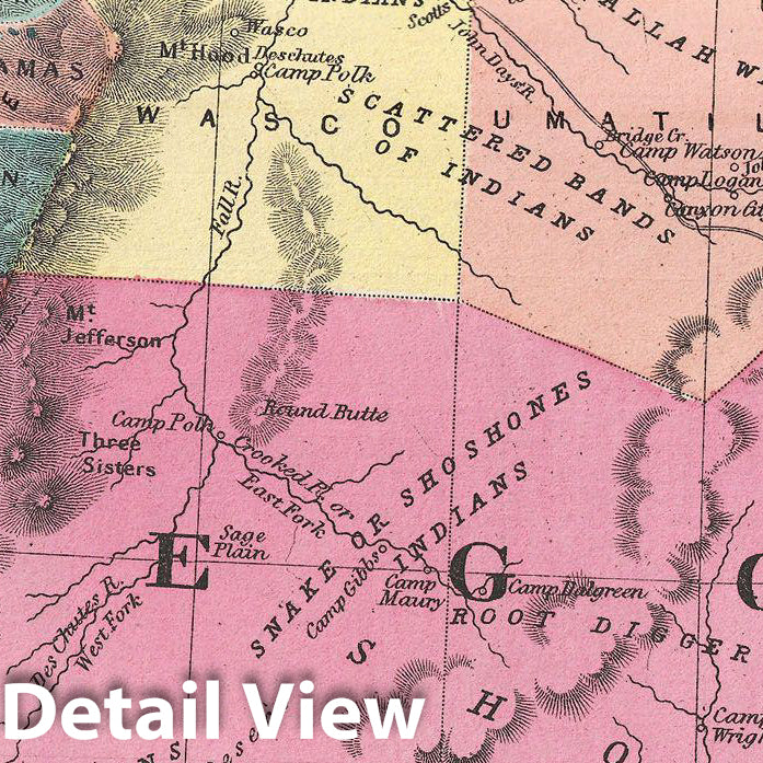 Historic Map : Walling Map of Washington anArtegon , 1872, Vintage Wall Art