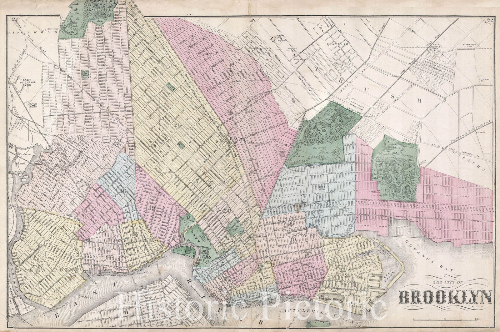 Historic Map : Beers Map of Brooklyn, New York, 1873, Vintage Wall Art