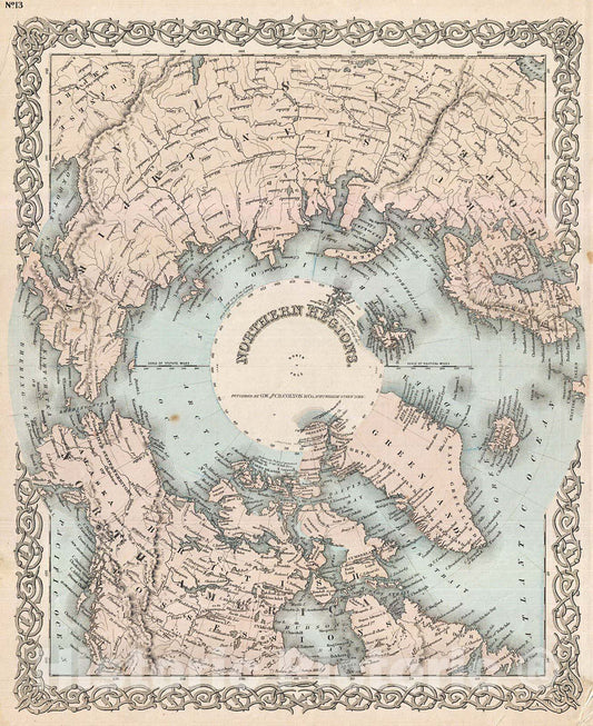 Historic Map : Colton Map of The Arctic or North Pole, Version 3, 1873, Vintage Wall Art