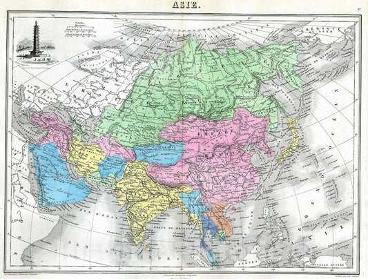 Historic Map : Migeon Map of Asia, 1873, Vintage Wall Art