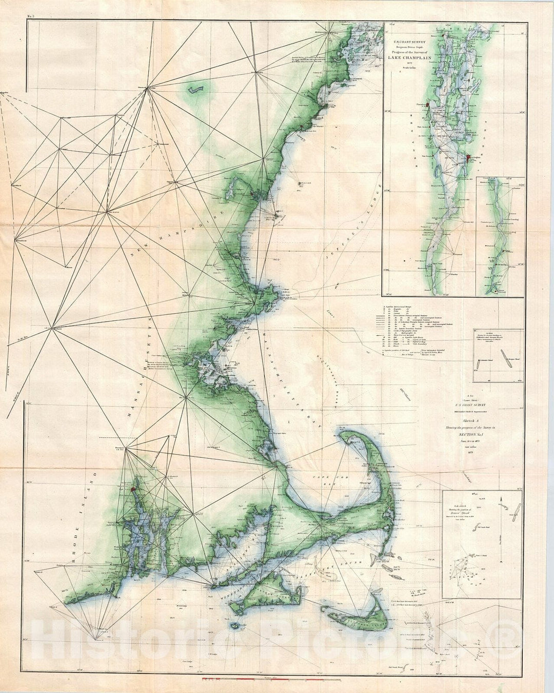 Historic Map : U.S. Coast Survey Chart of Map of Cape Cod, Nantucket, Marthas Vineyard, and Cape Ann, 1873, Vintage Wall Art