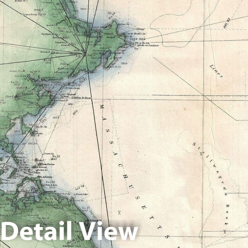 Historic Map : U.S. Coast Survey Chart of Map of Cape Cod, Nantucket, Marthas Vineyard, and Cape Ann, 1873, Vintage Wall Art