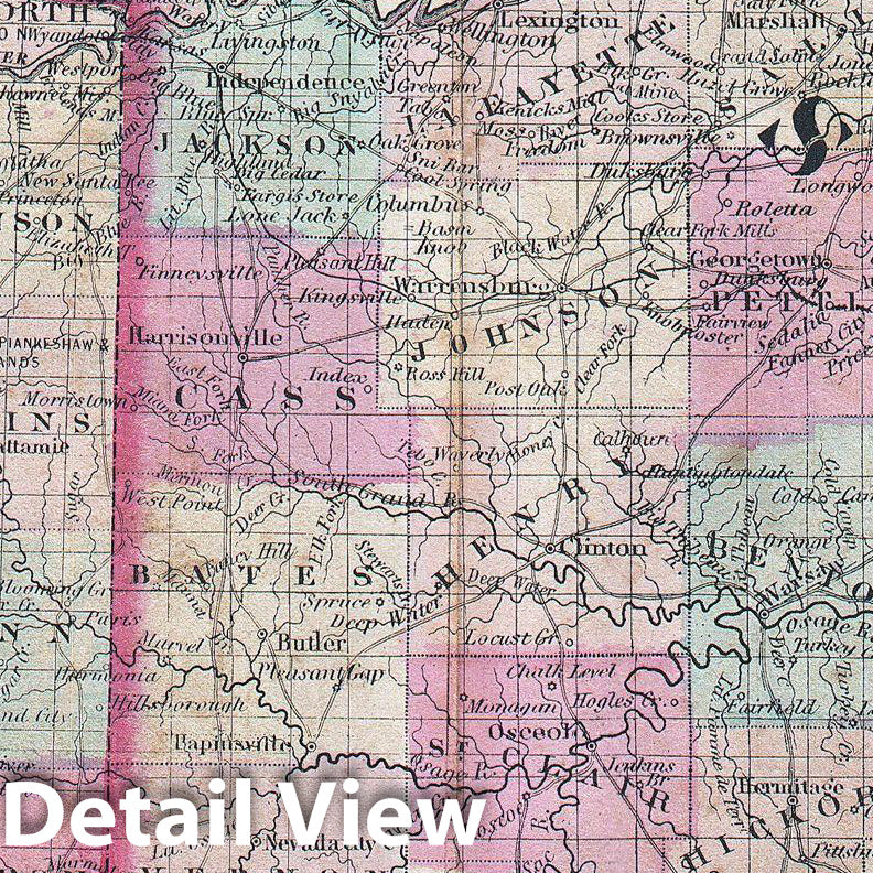 Historic Map : Johnson Map of Missouri and Kansas, Version 2, 1874, Vintage Wall Art