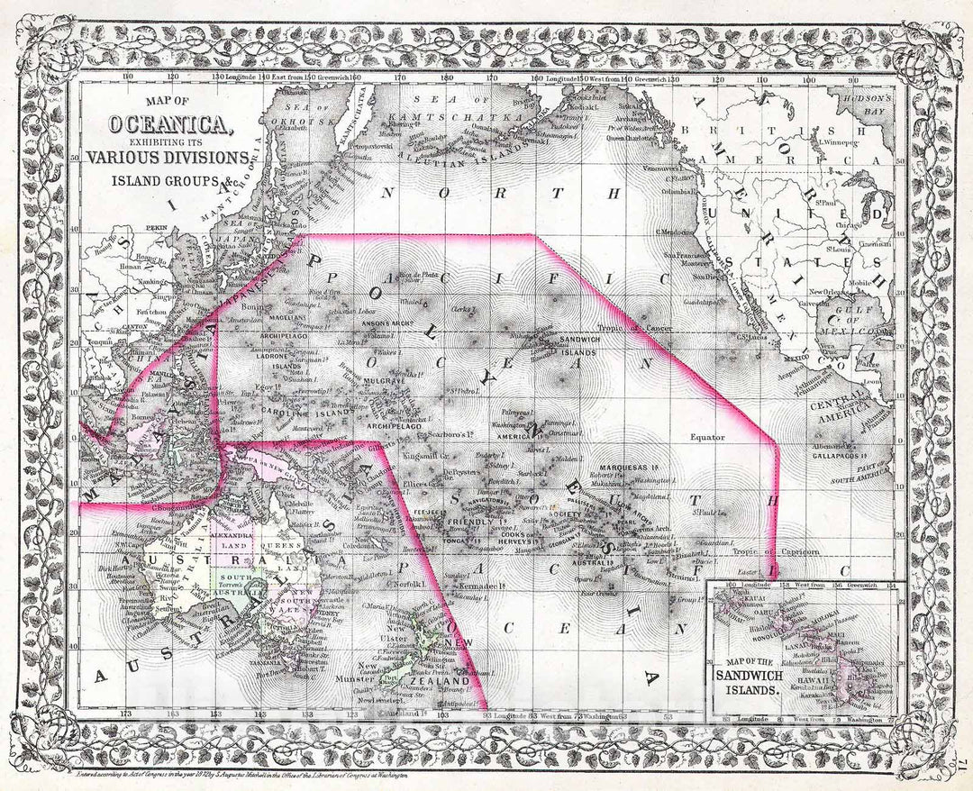 Historic Map : Mitchell Map of Australia, Polynesia and Hawaii , 1874, Vintage Wall Art