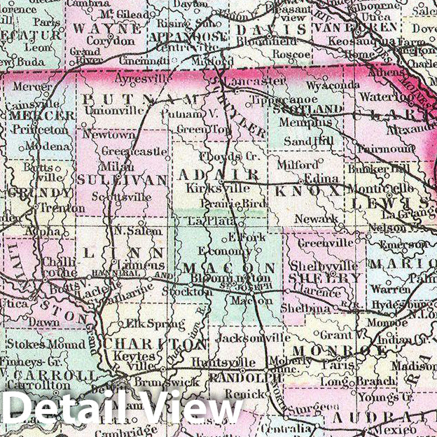 Historic Map : Mitchell Map of Iowa and Missouri , 1874, Vintage Wall Art