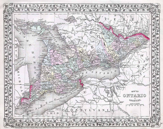 Historic Map : Mitchell Map of Ontario, Canada , Version 2, 1874, Vintage Wall Art