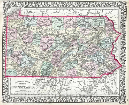 Historic Map : Mitchell Map of Pennsylvania , Version 2, 1874, Vintage Wall Art