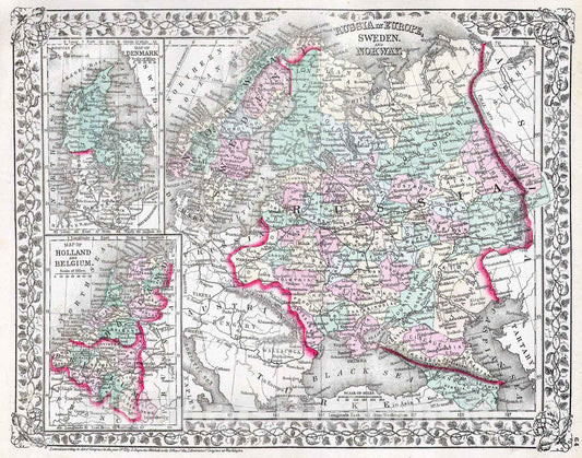 Historic Map : Mitchell Map of Russia, 1874, Vintage Wall Art
