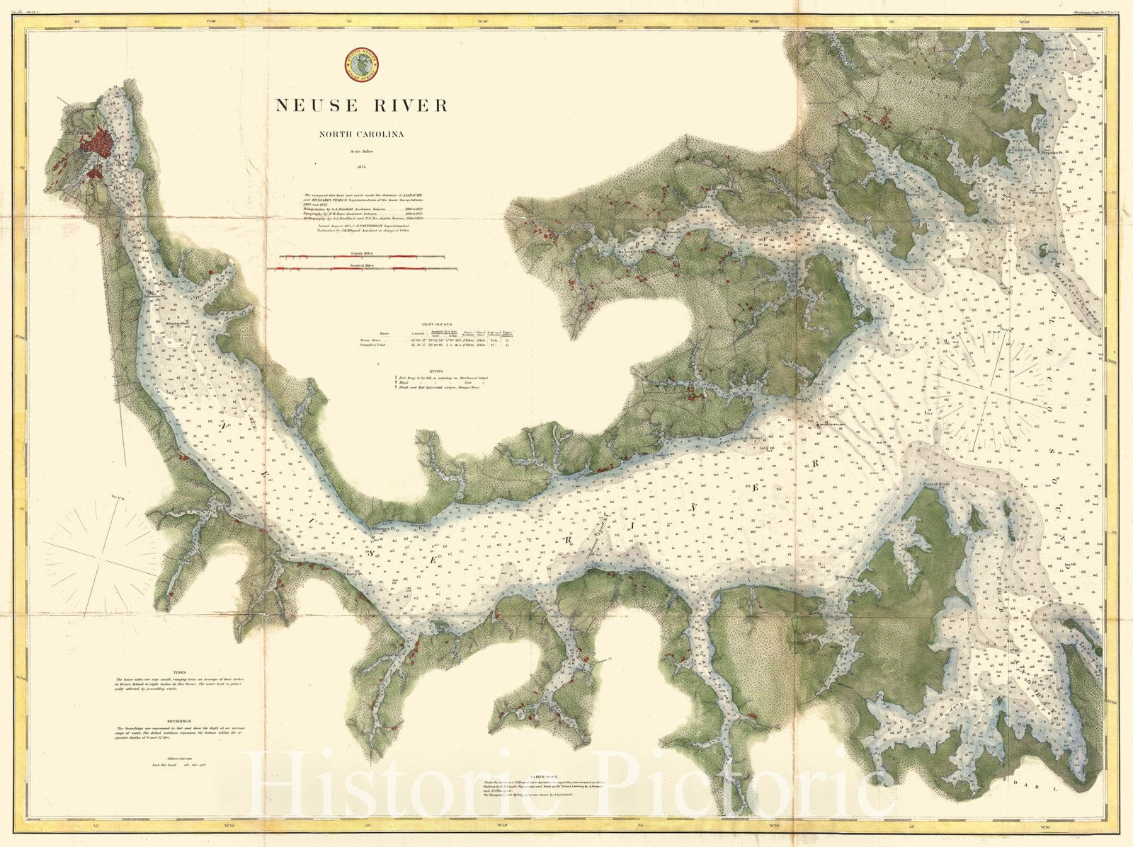 Historic Map : U.S. Coast Survey Map of The Neuse River, North Carolina, 1874, Vintage Wall Art