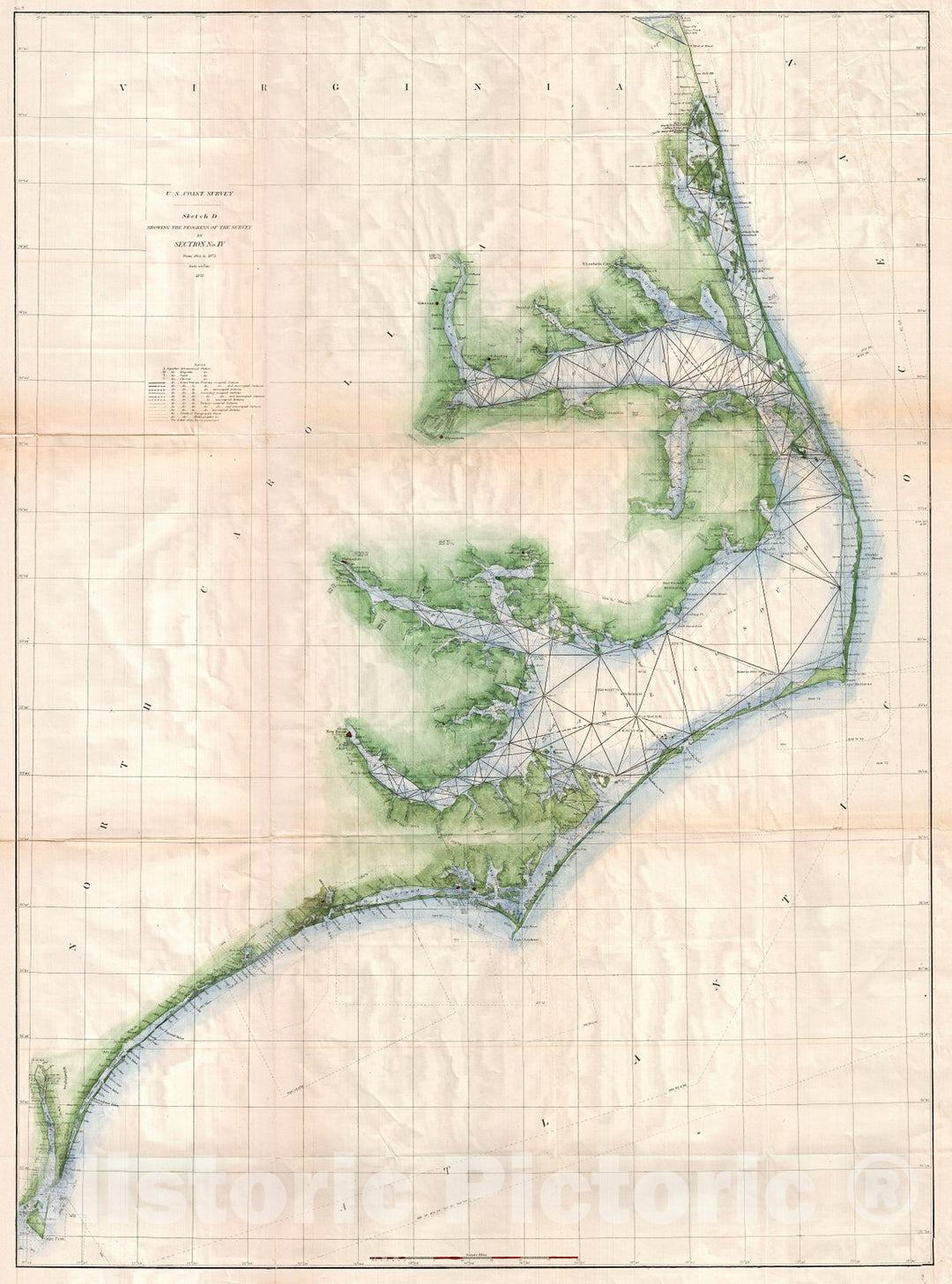 Historic Map : U.S. Coast Survey Chart or Map of The Carolina Coast , 1875, Vintage Wall Art