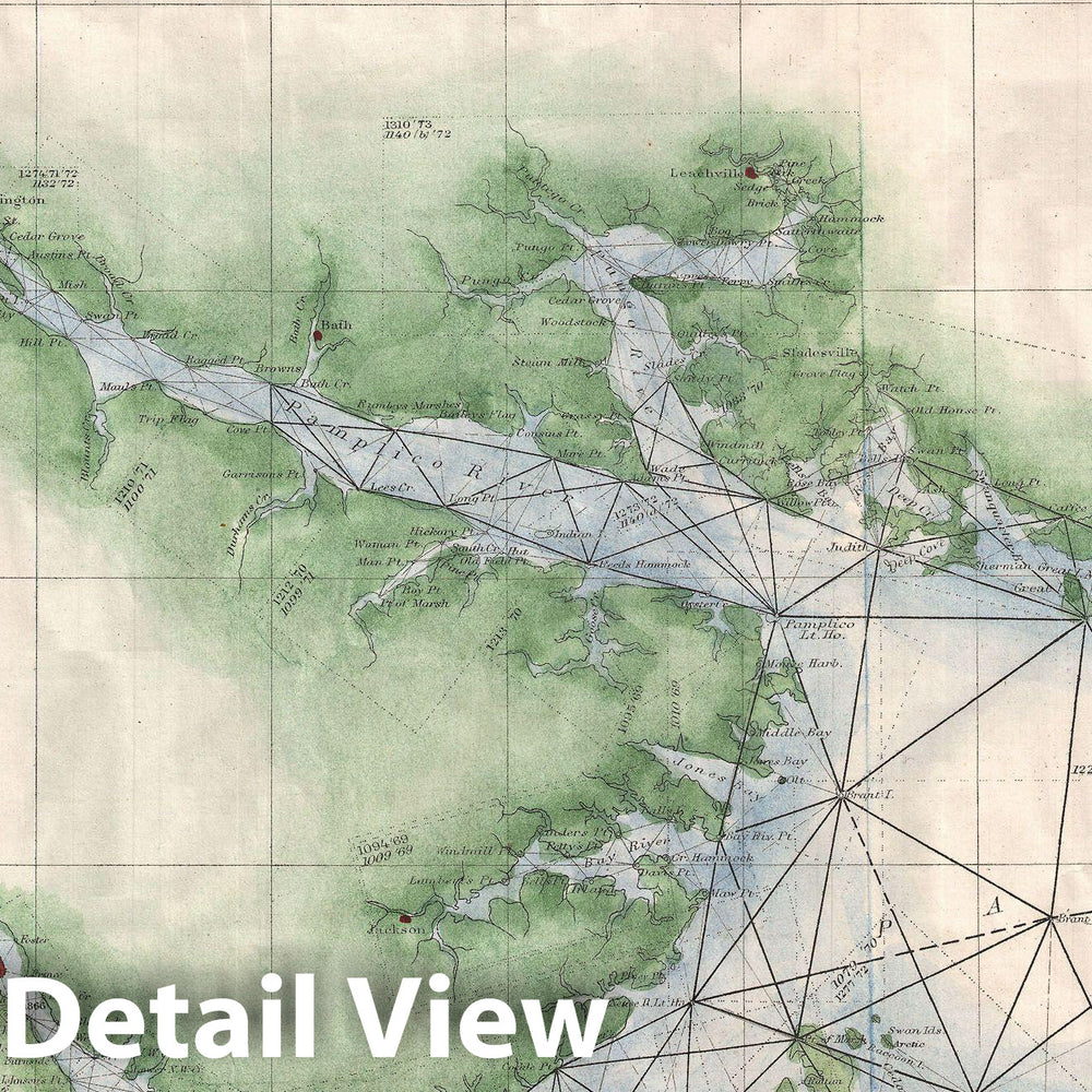Historic Map : U.S. Coast Survey Chart or Map of The Carolina Coast , 1875, Vintage Wall Art