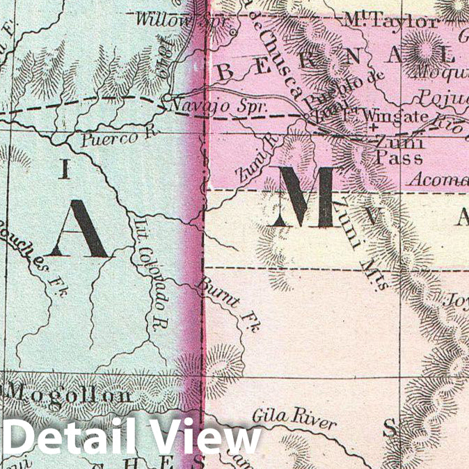 Historic Map : Mitchell Map of Arizona and New Mexico , 1877, Vintage Wall Art