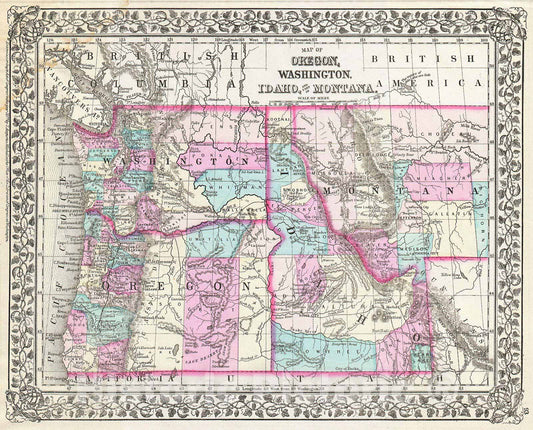 Historic Map : Mitchell Map of Oregon, Washington, Idaho and Montana , Version 2, 1877, Vintage Wall Art