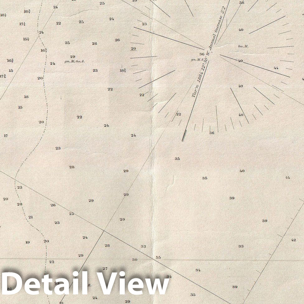 Historic Map : U.S. Coast Survey Map or Chart of Boston Bay and Harbor, 1877, Vintage Wall Art