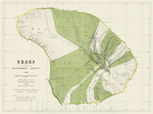 Historic Map : Government Land Office Map of Lanai, Hawaii, 1878, Vintage Wall Art