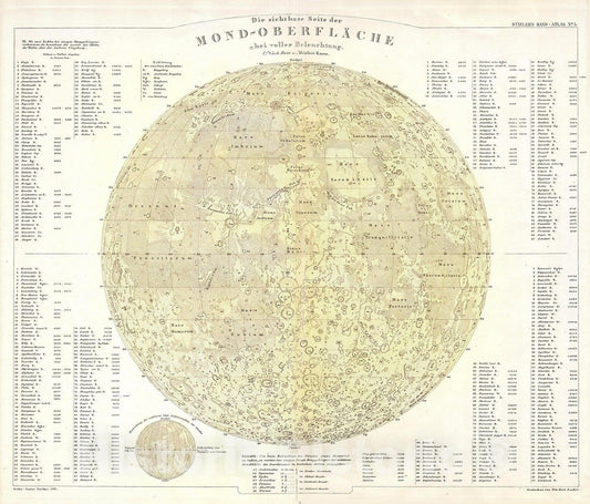 Historic Map : Perthes, Stieler Map of The Moon , 1880, Vintage Wall Art