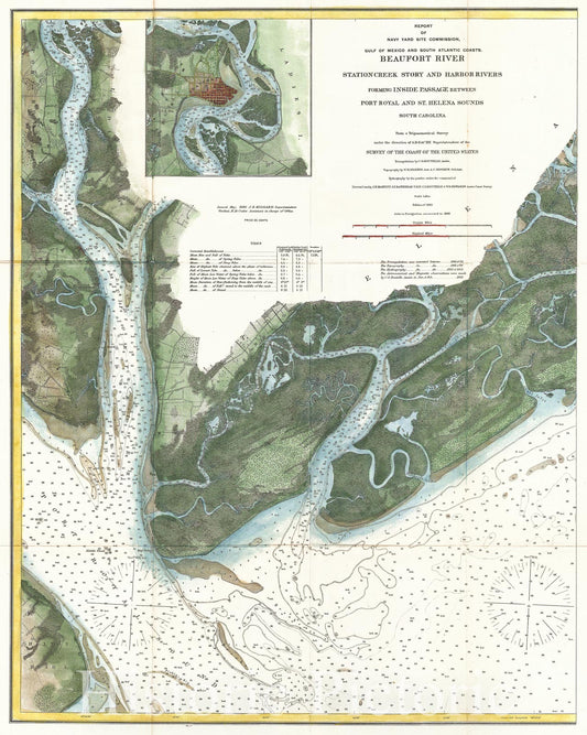 Historic Map : U.S. Coast Survey Map of Beaufort, South Carolina, 1882, Vintage Wall Art