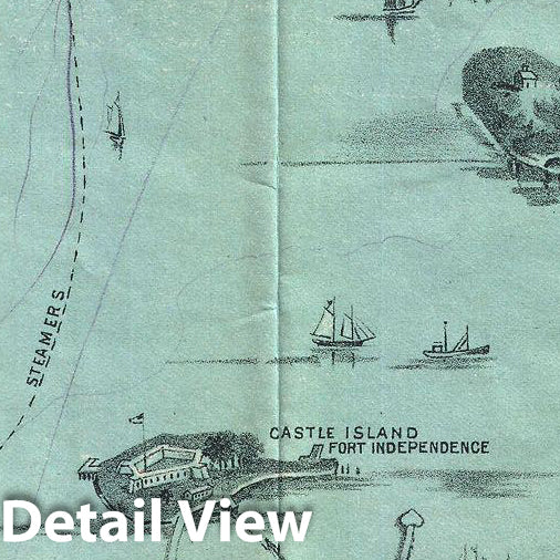 Historic Map : Walker View of Boston Harbor, 1897, Vintage Wall Art