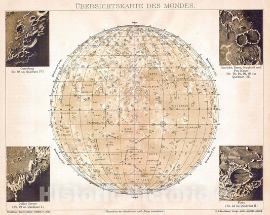 Historic Map : Brockhaus Map of The Moon , 1898, Vintage Wall Art