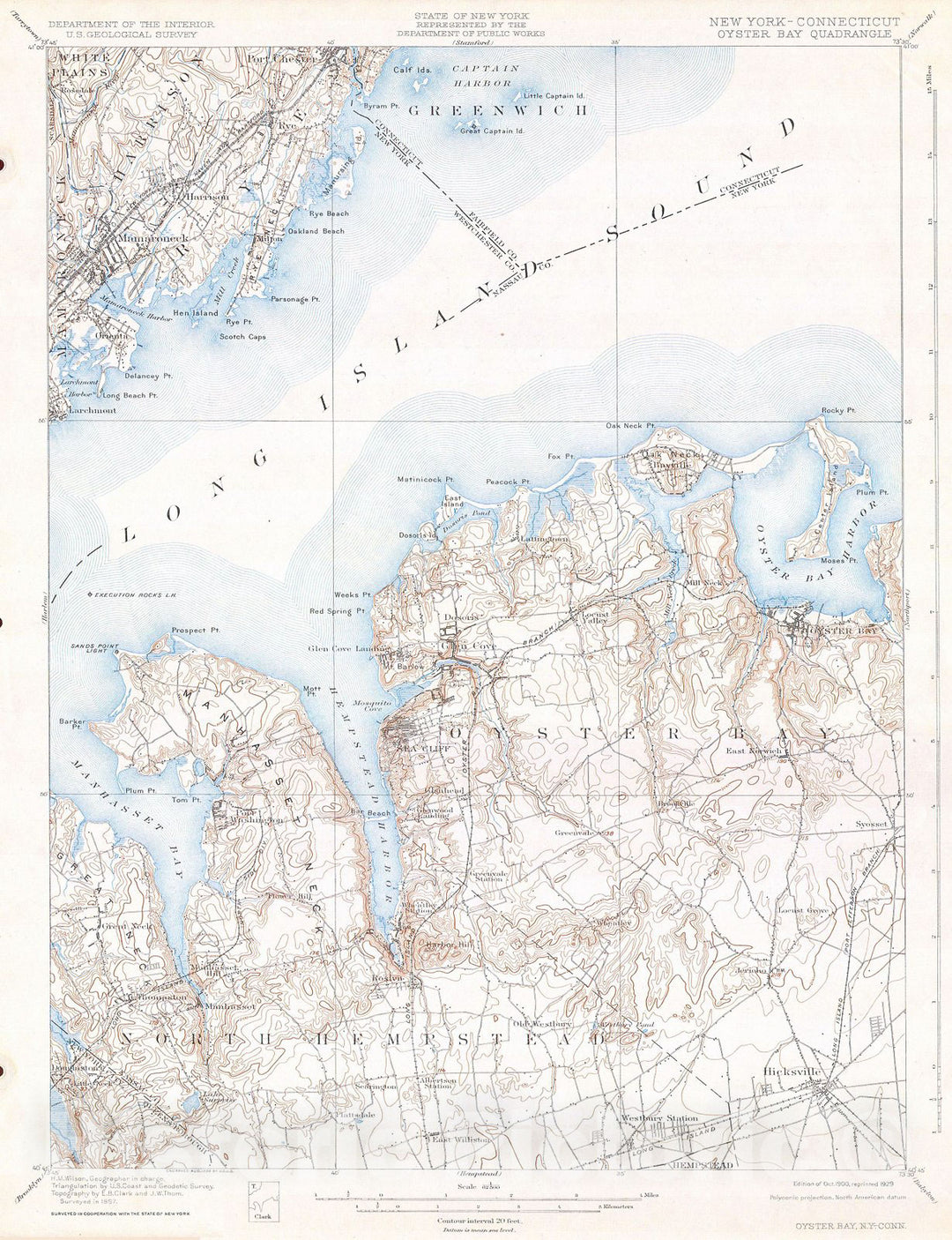 Historic Map : U.S.G.S. Map of Oyster Bay, Long Island, New York , 1900, Vintage Wall Art
