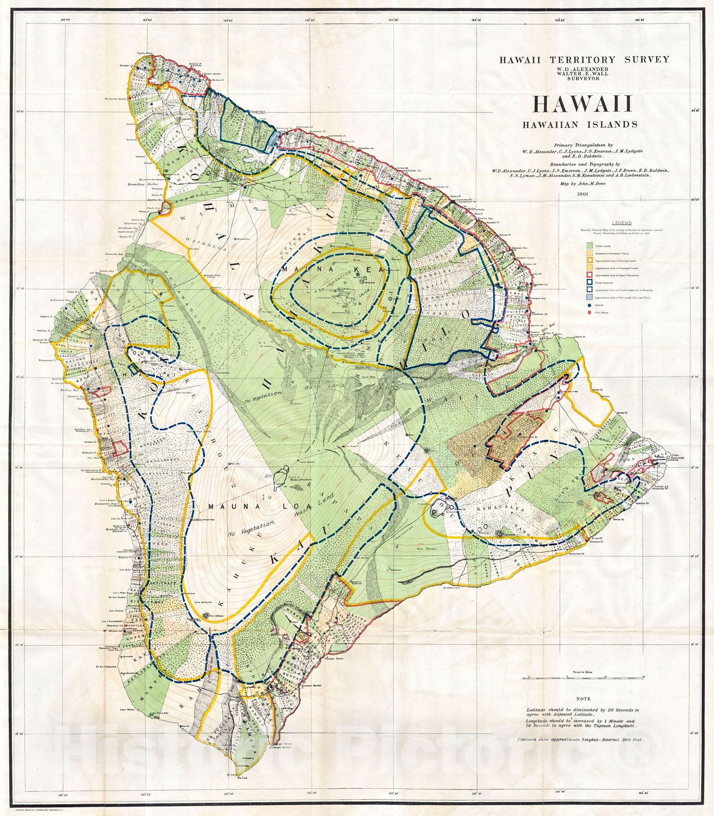 Historic Map : Land Office Map of The Island of Hawaii, Hawaii. , 1901, Vintage Wall Art