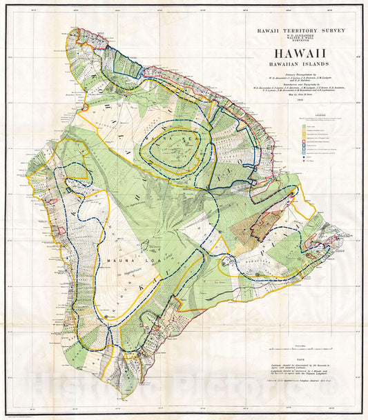 Historic Map : Land Office Map of The Island of Hawaii, Hawaii. , 1901, Vintage Wall Art