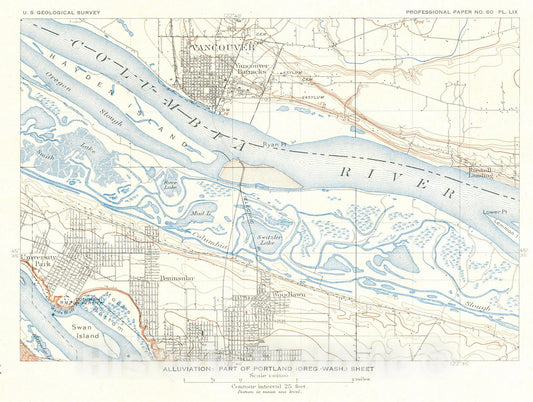 Historic Map : U.S.G.S. Geological Survey of Vancouver City, 1909, Vintage Wall Art