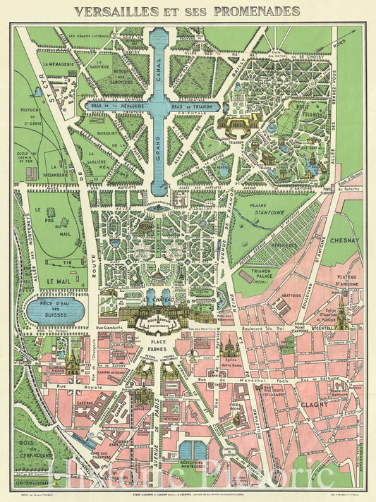 Historic Map : s Leconte Map of Paris wMonuments and Map of Versailles , 1920, Vintage Wall Art