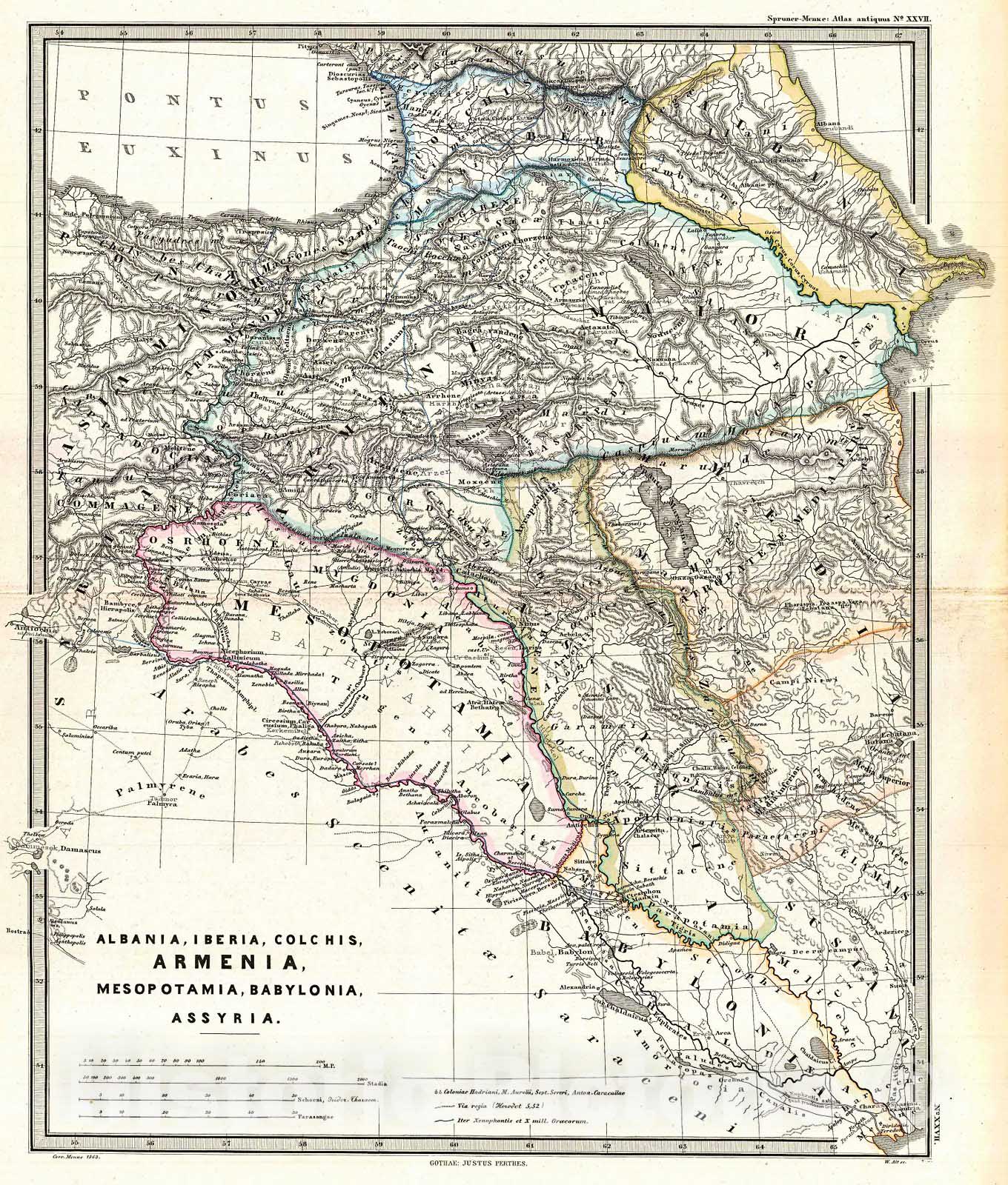 Historic Map : Spruner Map of The Caucasus and Iraq in Antiquity , 1965, Vintage Wall Art