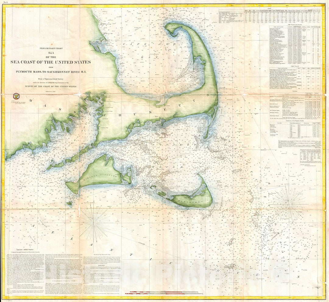 Historic Map : U.S. Coast Survey Map of Cape Cod, Nantucket, and Martha's Vineyard , 1857, Vintage Wall Art