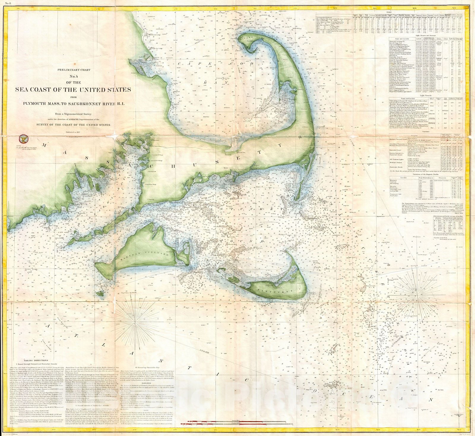 Historic Map : U.S. Coast Survey Map of Cape Cod, Nantucket, and Martha's Vineyard , 1857, Vintage Wall Art
