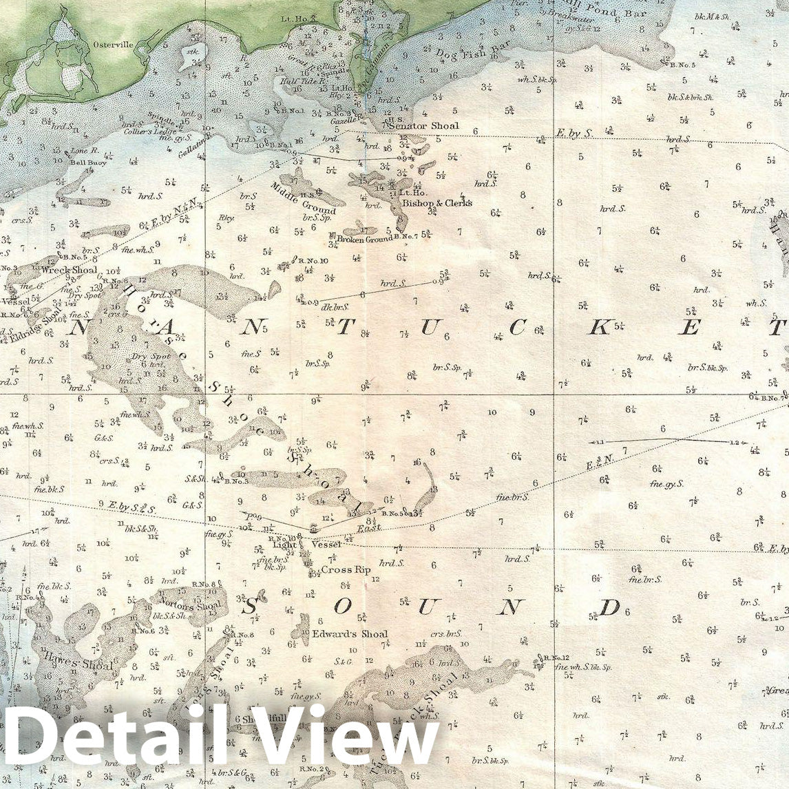 Historic Map : U.S. Coast Survey Map of Cape Cod, Nantucket, and Martha's Vineyard , 1857, Vintage Wall Art