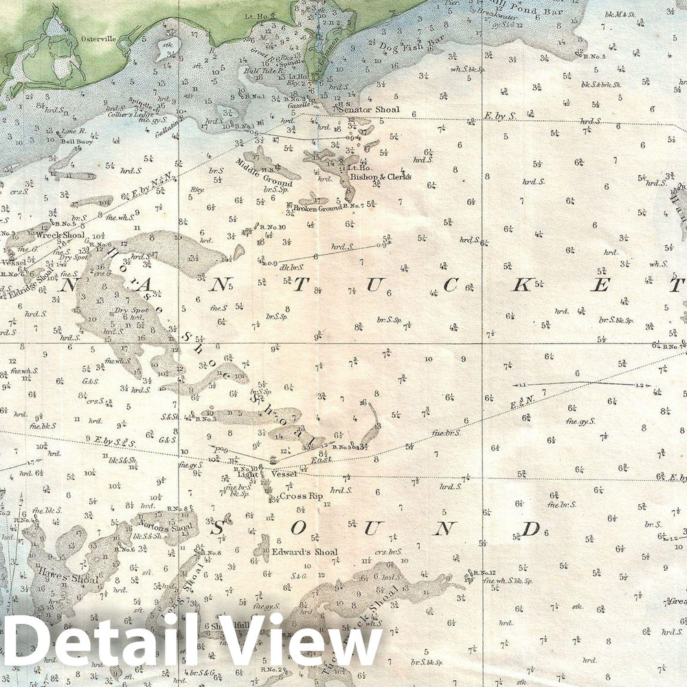 Historic Map : U.S. Coast Survey Map of Cape Cod, Nantucket, and Martha's Vineyard , 1857, Vintage Wall Art