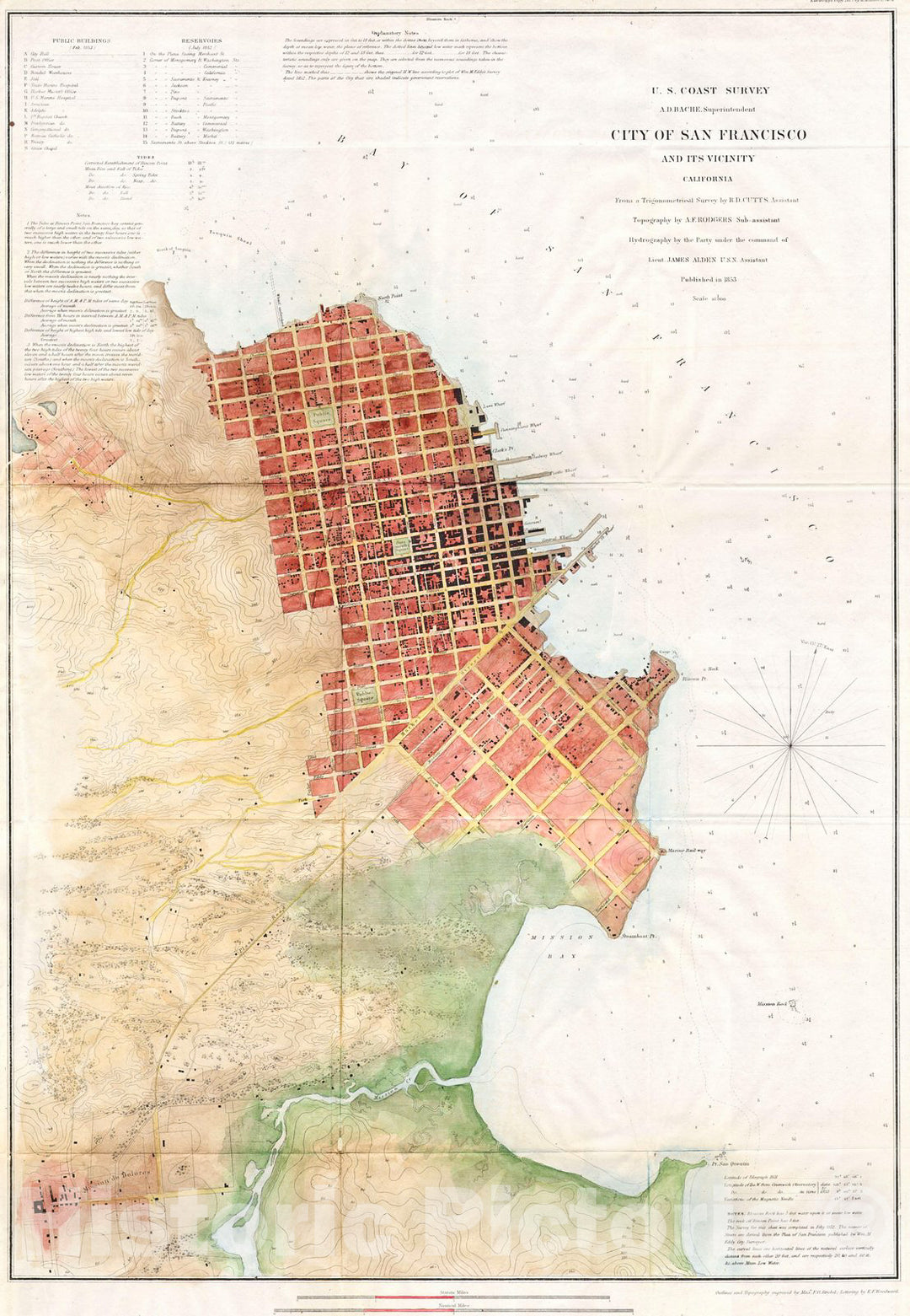 Historic Map : U.S.C.S. Map of San Francisco, California & Vicinity, 1853, Vintage Wall Art