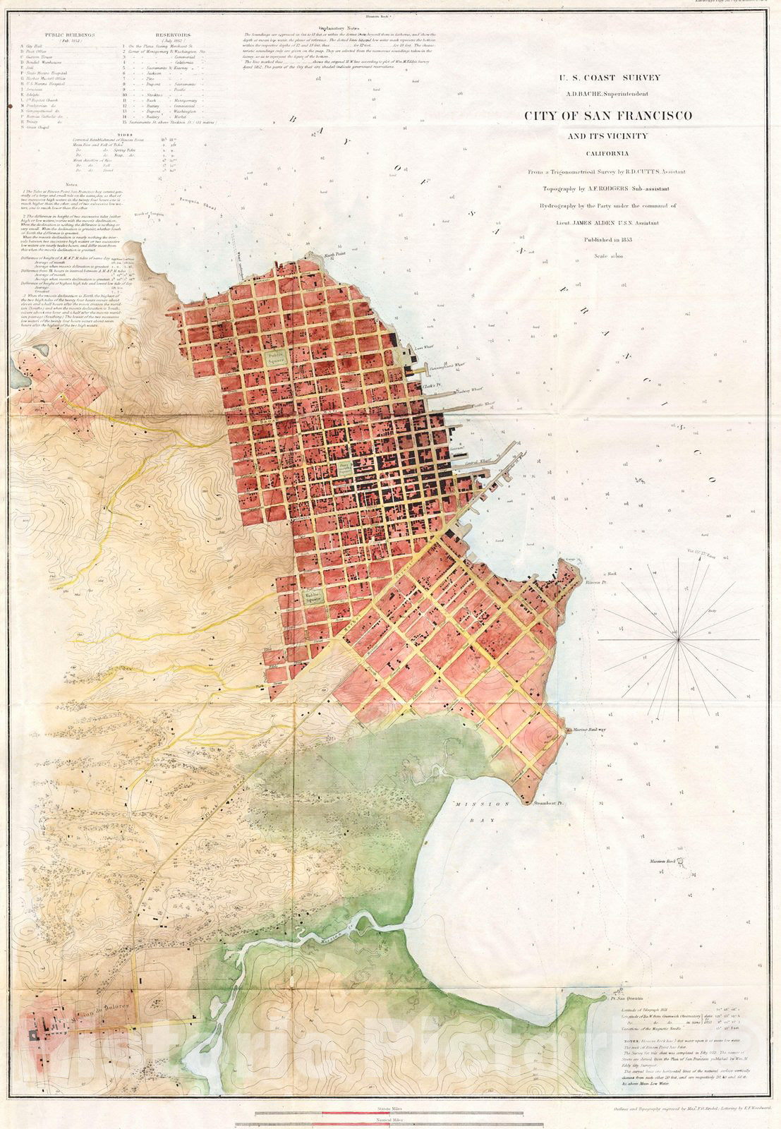 Historic Map : U.S.C.S. Map of San Francisco, California & Vicinity, 1853, Vintage Wall Art