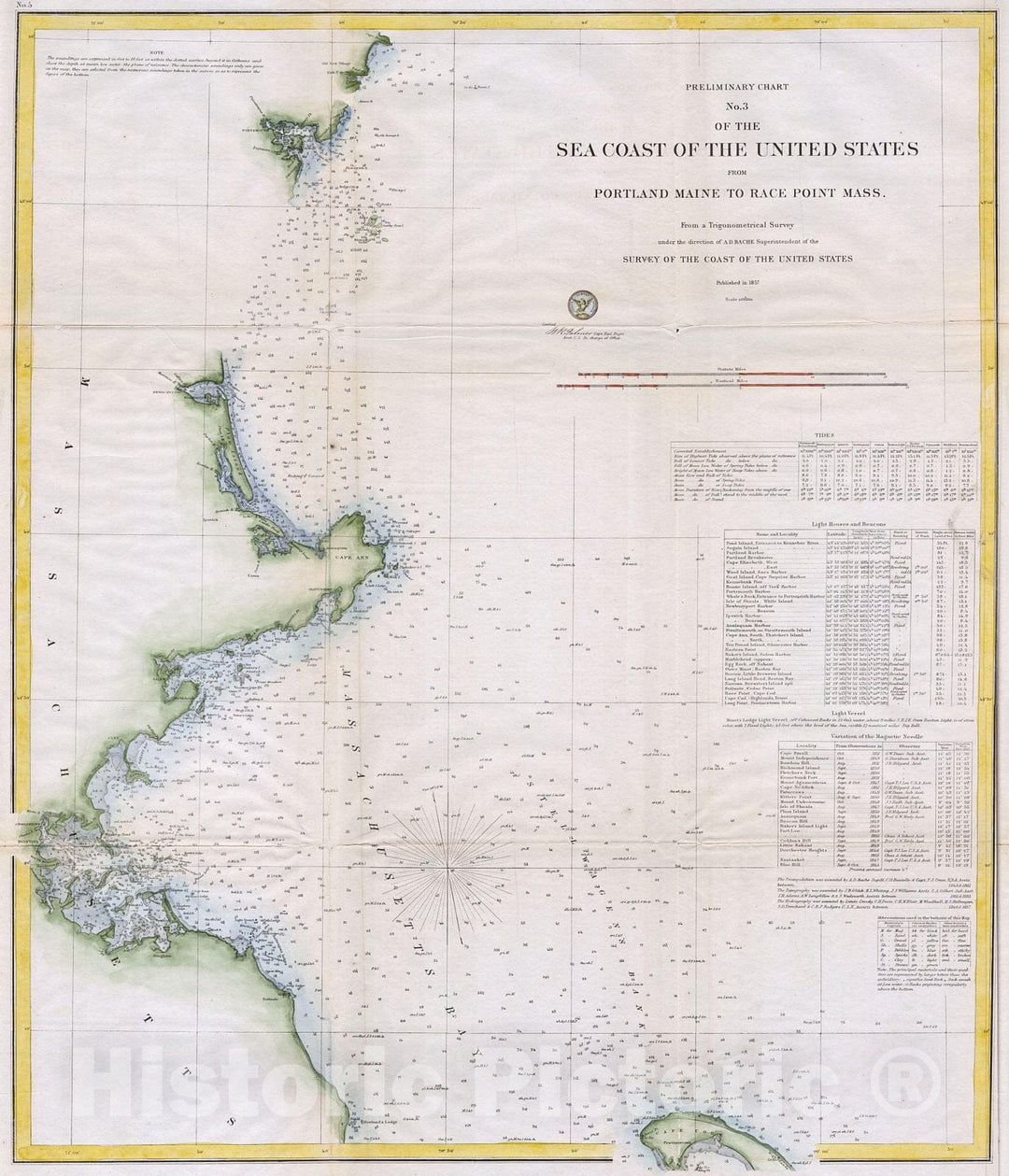 Historic Map : U.S.C.S. Map of Boston's North Shore (Cape Ann, Boston, Portsmouth) , 1857, Vintage Wall Art