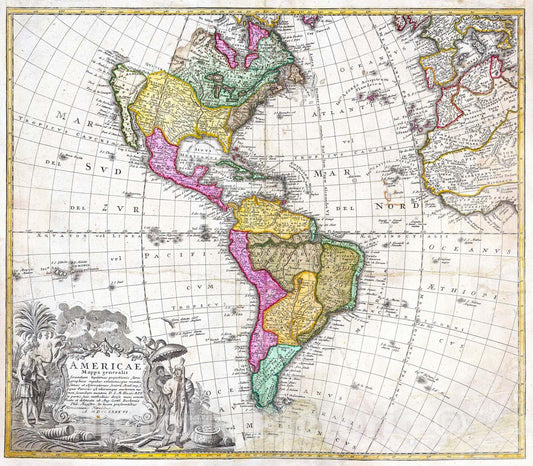 Historic Map : Homann Heirs Map of South & North America , 1746, Vintage Wall Art