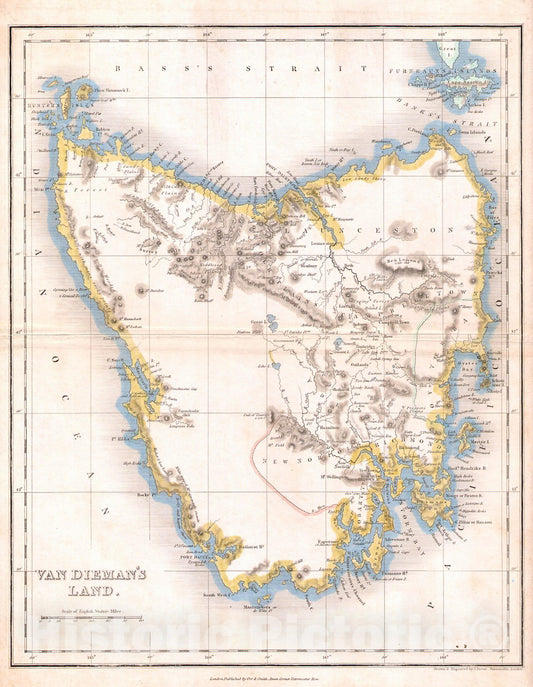 Historic Map : Dower Map of Van Dieman's LanArt Tasmania, 1837, Vintage Wall Art
