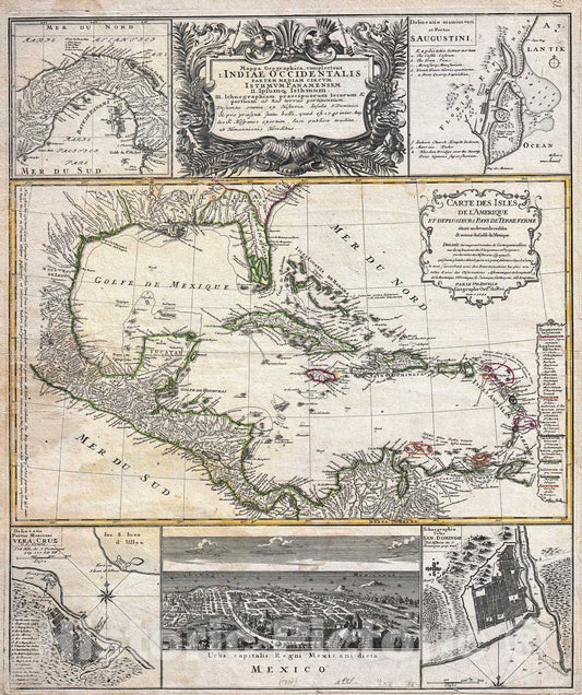 Historic Map : D'Anville Map of Florida and The West Indies by Homann Heirs, 1737, Vintage Wall Art