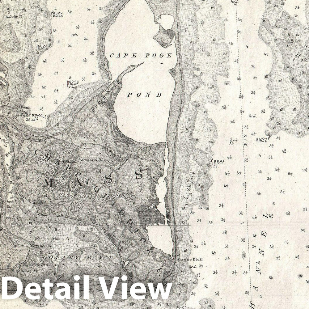 Historic Map : U.S.C.S. Map or Chart of Martha's VineyarArt Muskeget Channel , 1858, Vintage Wall Art