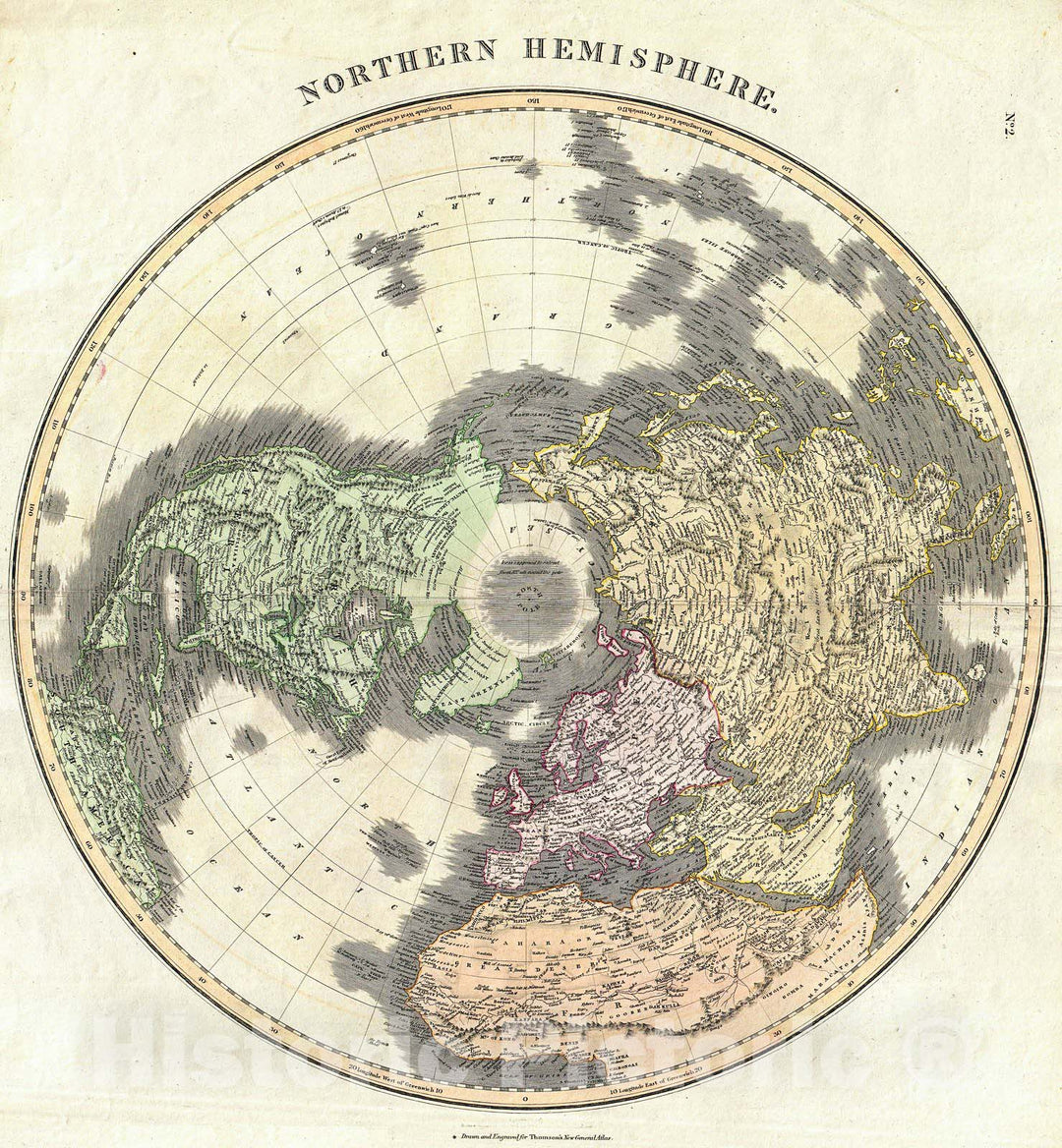 Historic Map : Thomson Map of The Northern Hemipshere & Arctic , 1814, Vintage Wall Art