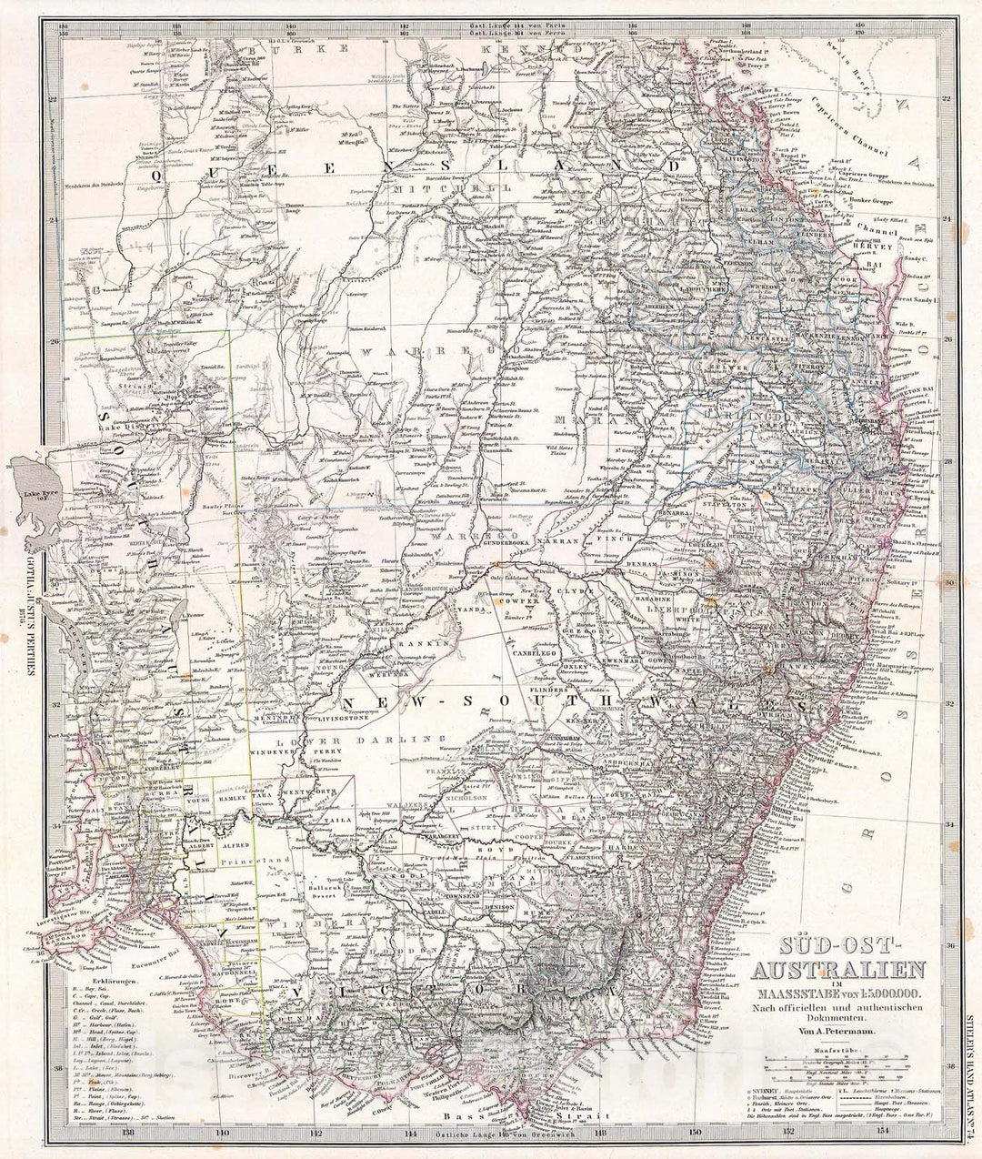 Historic Map : Stieler's Map of Southeastern Australia , 1876, Vintage Wall Art
