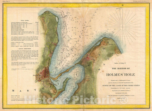 Historic Map : U.S. Coast Survey Map of Holmes' Hole (Vineyard Haven), Martha's Vineyard, Massachusetts, 1847, Vintage Wall Art