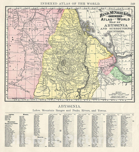 Historic Map : Rand McNally Antique Map of Abyssinia (Ethiopia), 1892, Vintage Wall Art
