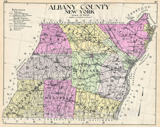 Historic Map : Century Map of Albany County, New York, 1912, Vintage Wall Art