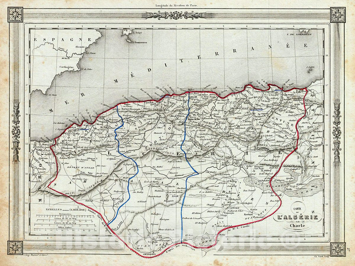 Historic Map : Charle Map of Algeria, 1852, Vintage Wall Art