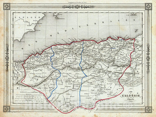 Historic Map : Charle Map of Algeria, 1852, Vintage Wall Art