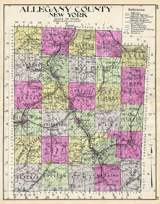 Historic Map : Century Map of Allegany County, New York, 1912, Vintage Wall Art